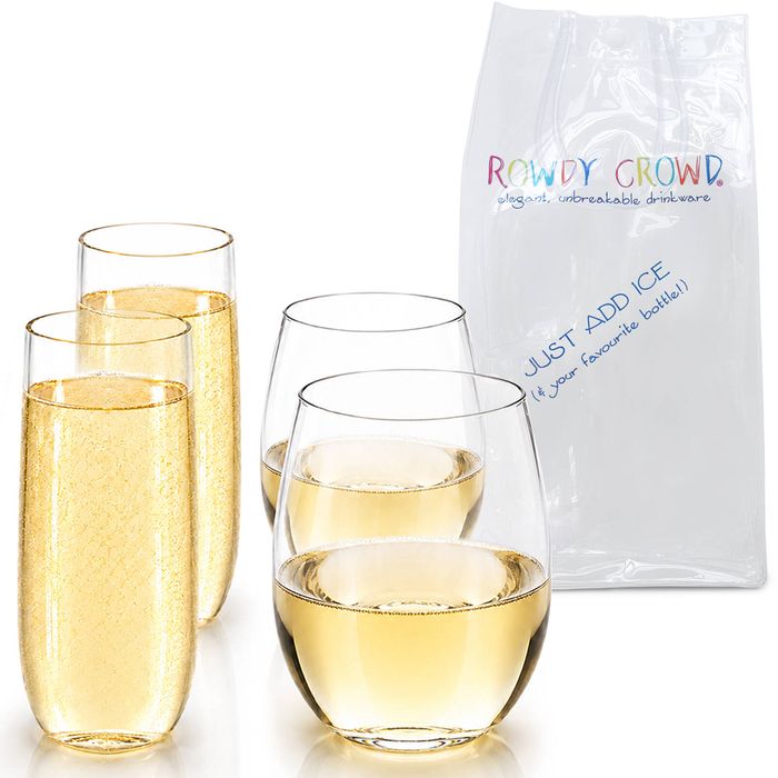 Wine Tumblers & Champagne Flutes Set of 4 - Cool Rowdies - Unbreakable Tritan Plastic Dishwasher Safe