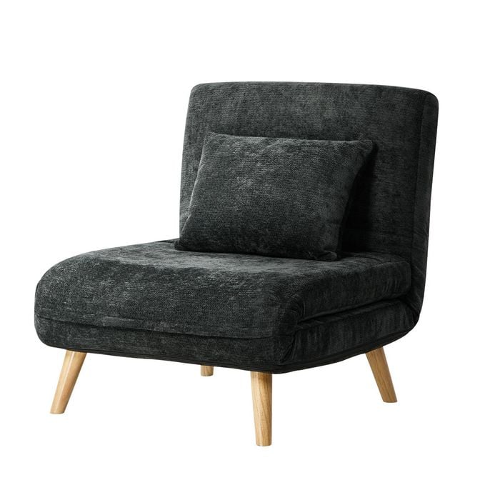 Oikiture 1 Seater Folding Sofa Bed Lounge Recliner Chenille Charcoal