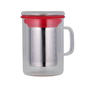 Avanti Borosilicate Glass Tea Mug with Lid + Infuser 420ml - Red