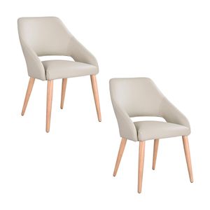 Rikko 2pc Set Genuine Leather Dining Chair Wheat Cream