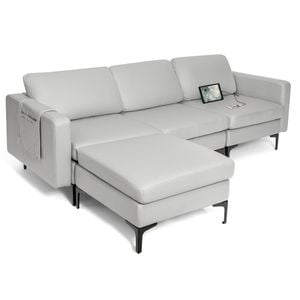 Costway L-shaped Sofa Bed Fabric Lounge Couch Upholstered Ottoman