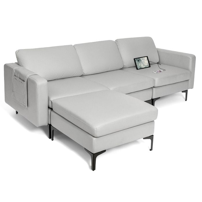 Costway L-shaped Sofa Bed Fabric Lounge Couch Upholstered Ottoman