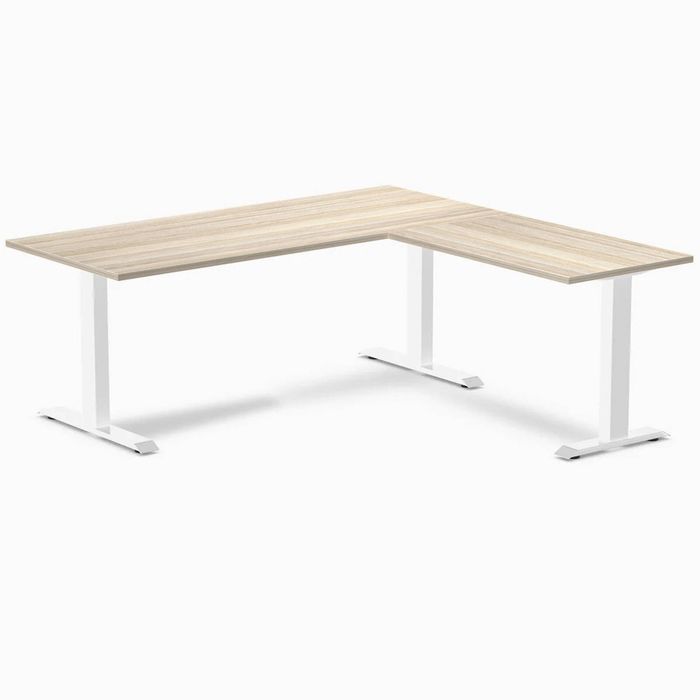 Desky Fixed Height Melamine L-Shape Office Desk White Frame 180x175cm