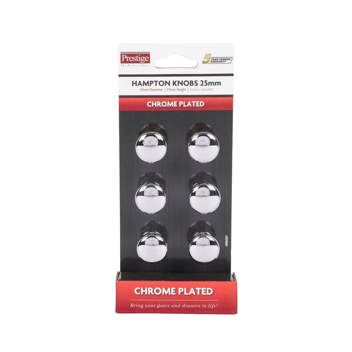 Prestige 25mm Chrome Plated Hampton Knob - 6 Pack