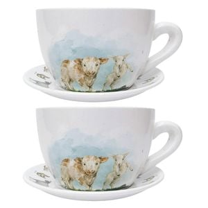 2PK Urban Highland Friends Tea Cup Ceramic Planter Pot 13x24cm Brown