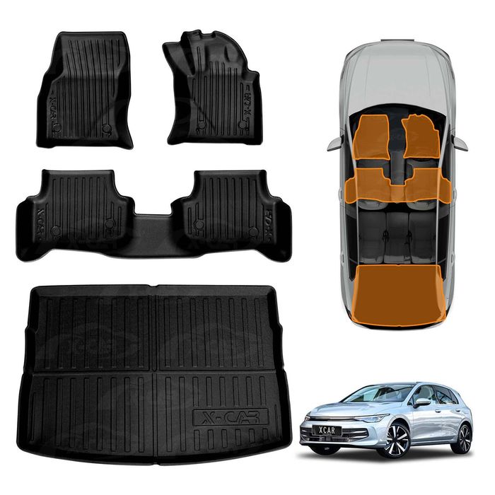 3D Floor Mats Boot Liner  for Volkswagen VW Golf MK7 MK7.5 MK8 2013-Onwards  Cargo Car Trunk