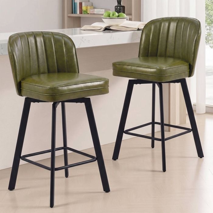 Advwin Bar Stools Set of 2 PU Swivel Kitchen Stools Counter Stools Green