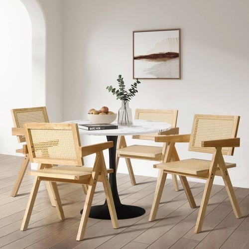 Oikiture 4x Dining Chairs Rattan Chair Wooden Accent Chair Natural Bunnings Australia