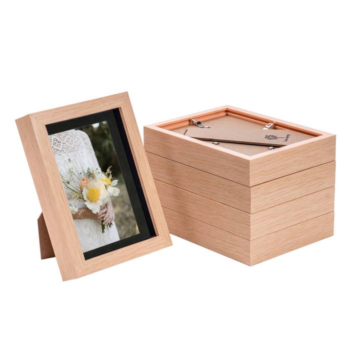 Nicola Spring Shadow Box Frames - 5 X 7" With 4 X 6" Mount - Light Wood - Pack Of 5