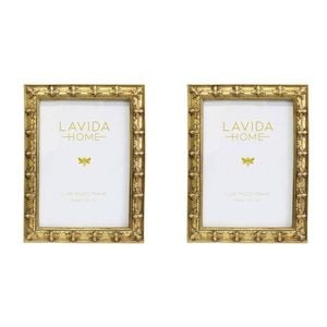 2PK LVD Resin Luxe Bee Border Photo/Picture Frame 5x7 16x1.5x21cm Gold