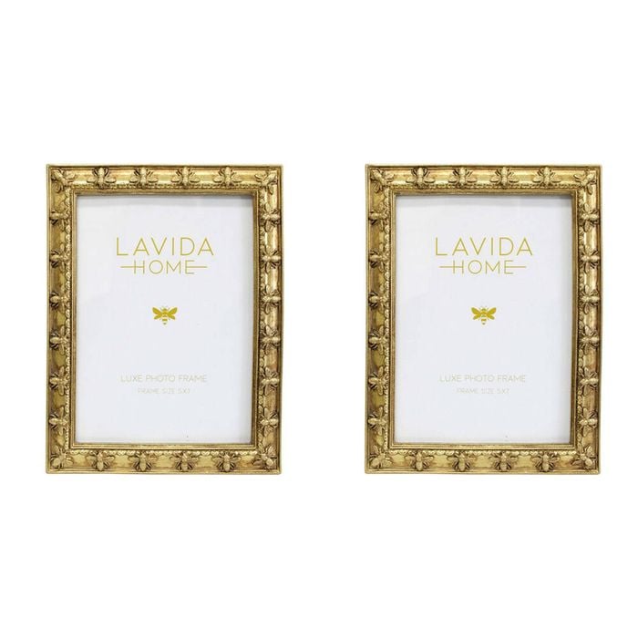 2PK LVD Resin Luxe Bee Border Photo/Picture Frame 5x7 16x1.5x21cm Gold
