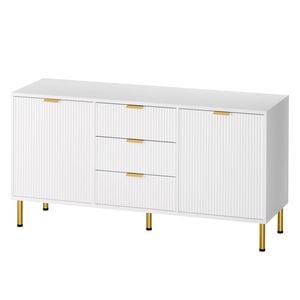Levede Textured Sideboards Buffet with 3 Drawers 2 Doors White