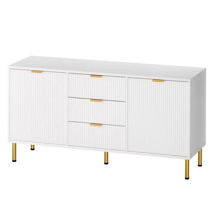 Levede Textured Sideboards Buffet with 3 Drawers 2 Doors White