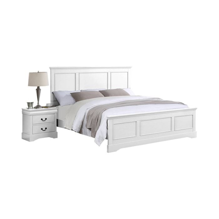 King Bed Frame in Solid Wood with Slats Support in White colour