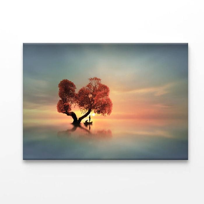 Tree And Boat in Lake  Print 100% Australian Made 120 x 90cm  (Acrylic)