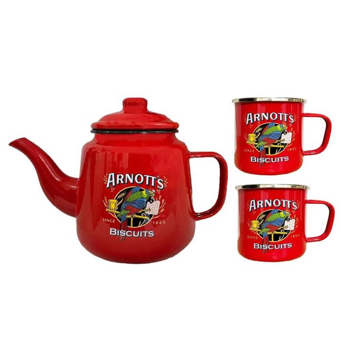 Rojo Arnotts Enamel Teapot 1.4L & Arnotts Enamel 450ml Mug Set of 2