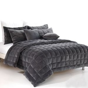Alastairs Augusta Faux Mink Quilt / Comforter Set Charcoal - King