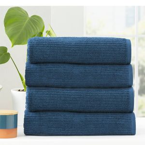 4pc Renee Taylor Cobblestone Shower/Bath Towel 140cm Cotton Ribbed 650 GSM Ink
