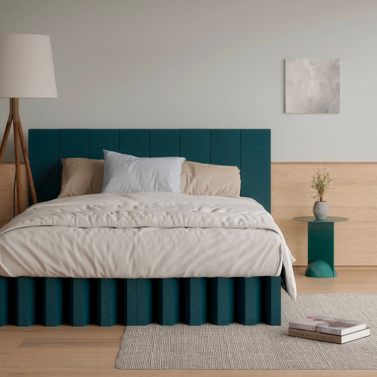 Yona Fold Out Cardboard Bed and Bedhead Bundle - Forest Green King - Bunnings Australia