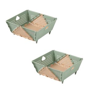 Catzon 2 Pcs Collapsible Colander Plastic for Pasta Fruit Vegetables-Green Apricot