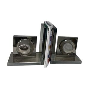 2pc SS Collective Abstract Elegant Bookends 100% Crystal Glass Smokey Black