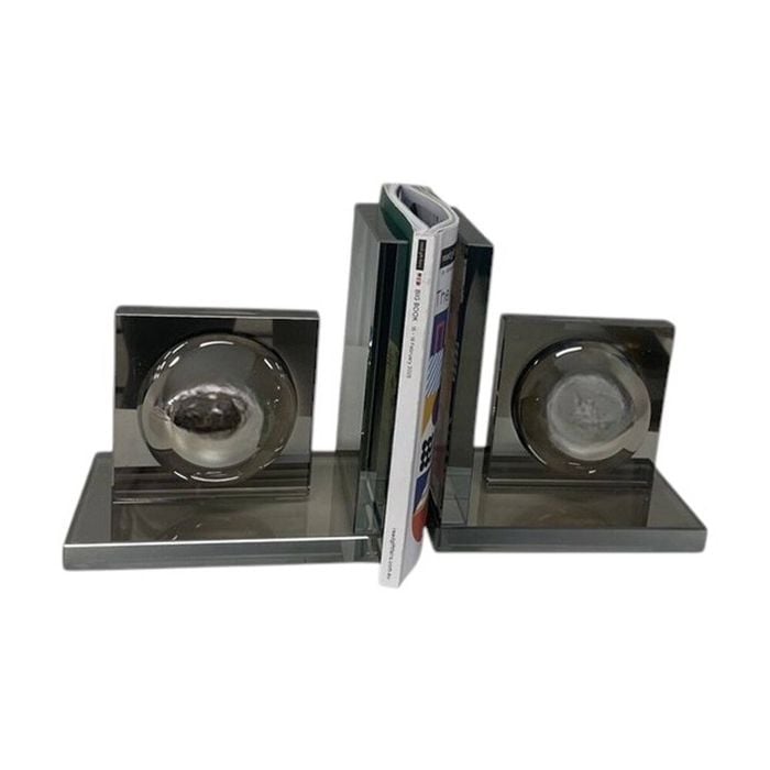 2pc SS Collective Abstract Elegant Bookends 100% Crystal Glass Smokey Black