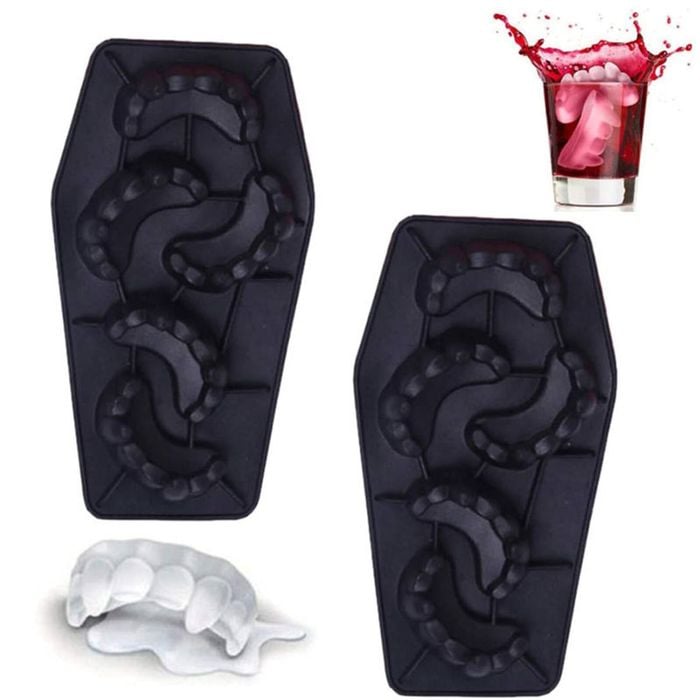 Catzon 2 Pcs Vampire Tooth Ice Cube Trays for Halloween Party Drinks Making