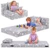 Advwin 3-in-1 Toddler Folding Sofa Bed with Pillow Sofa Lounger with Safety Rail Grey