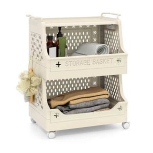 Costway 3-tier Rolling Laundry Basket Stackable Storage Cart W/hooks
