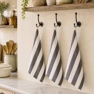 Rans Alfresco Stripes Cotton Set Of 3 Tea Towels 45 X 65 Cm Black