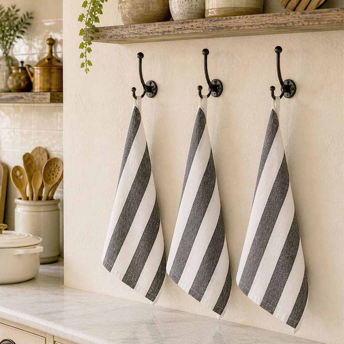 Rans Alfresco Stripes Cotton Set Of 3 Tea Towels 45 X 65 Cm Black