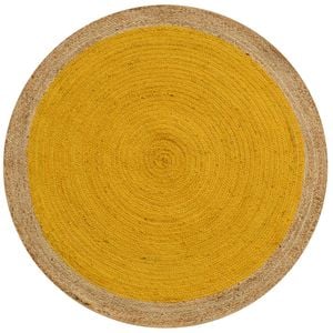 Handwoven Border Jute Rug-1147-Natural/Gold-120X120cm