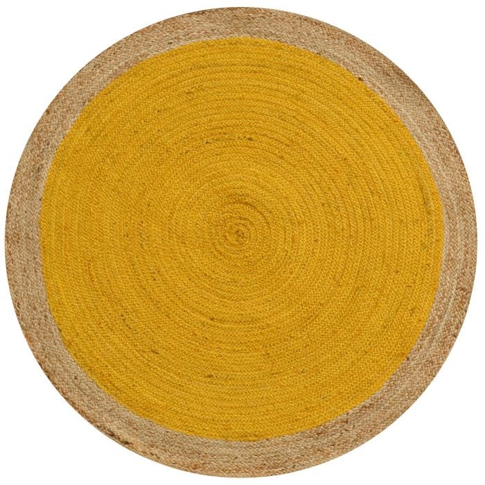 Handwoven Border Jute Rug-1147-Natural/Gold-120X120cm
