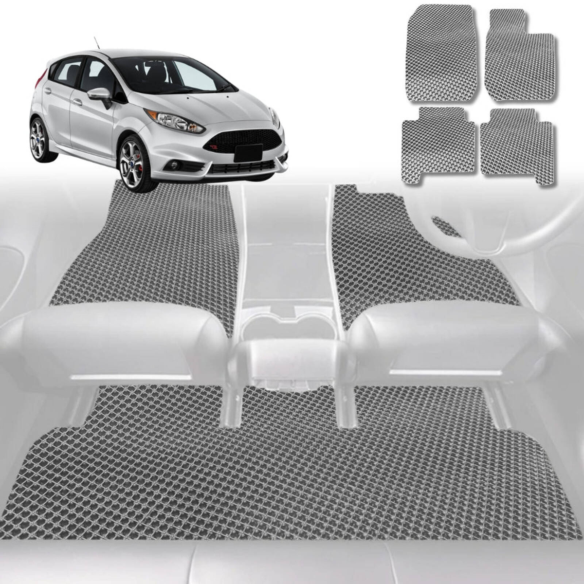 6D Diamond Car Floor Mats for Ford Fiesta 2008-2018-Full Set-Grey ...