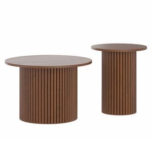 Advwin Nesting Coffee Tables Set of 2 w/ Fluted Panel Round Side End Table Walnut