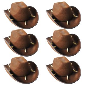 6x Crocodile Dundee-Style Brown Cowboy Felt Hat – Outback-Inspired - Brown | One Size | High-quality synthetic fabric