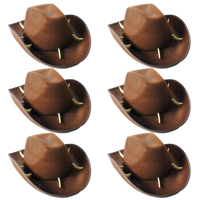6x Crocodile Dundee-Style Brown Cowboy Felt Hat – Outback-Inspired - Brown | One Size | High-quality synthetic fabric