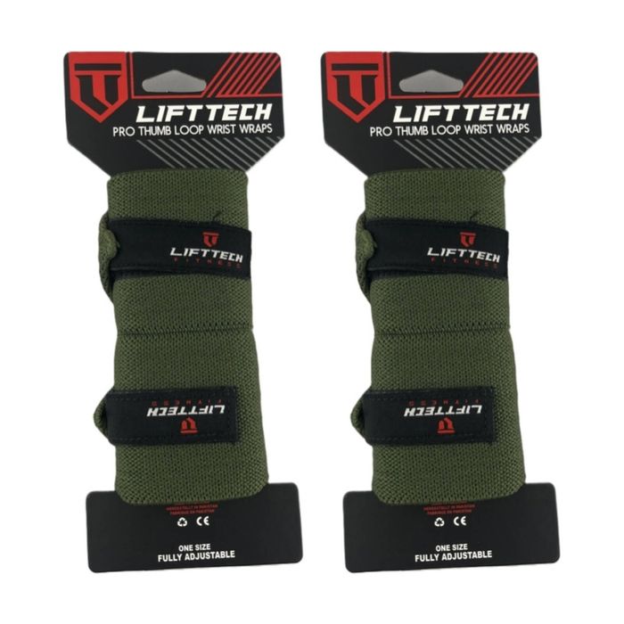 2x 2pc Lift-tech Pro Thumb Loop Wrist Support Adjustable Wrap Army Green 20in