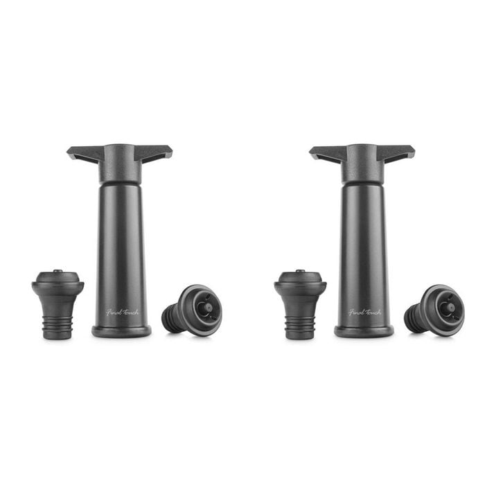 2PK Final Touch Wine Bottle Pump w/ Two Stoppers - Black