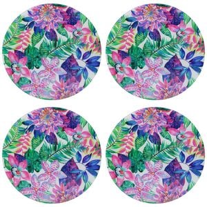 4PK LVD Orchid Glass Trivet Large Table Protector Round 23x23cm