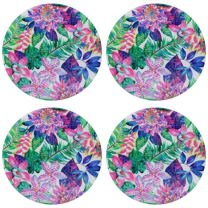 4PK LVD Orchid Glass Trivet Large Table Protector Round 23x23cm