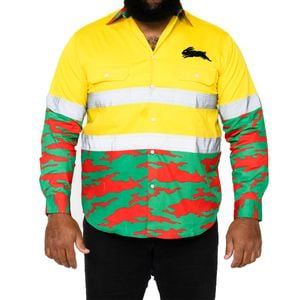 NRL Rabbitohs 'Camo' Hi-Vis L/S Cotton Drill Shirt - 2XL