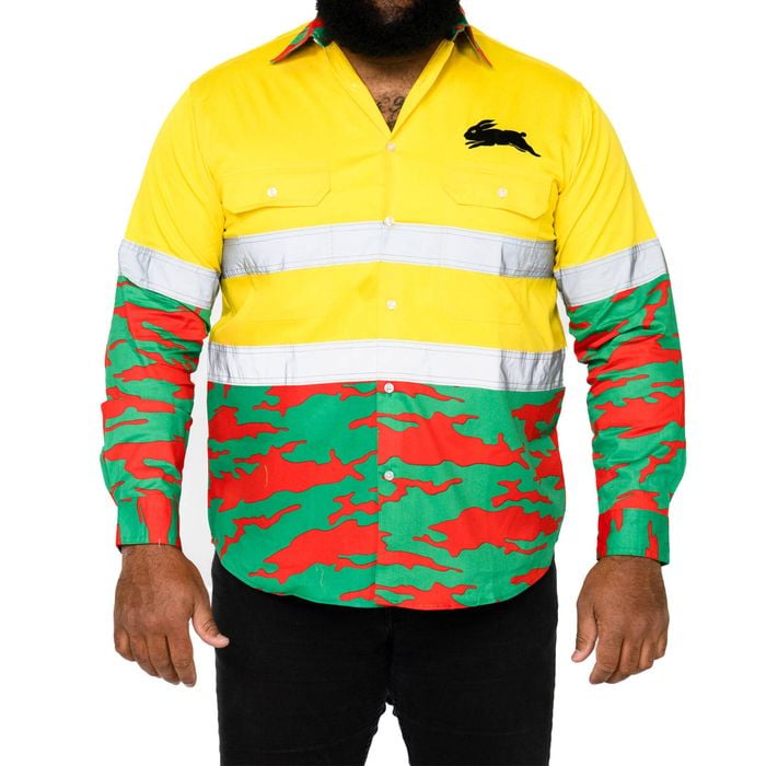 NRL Rabbitohs 'Camo' Hi-Vis L/S Cotton Drill Shirt - 2XL