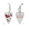 LVD Ceramic Gift Heart Folk Home Xmas Hanging Ornament Decor 6x8cm White