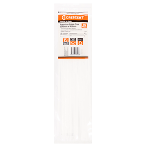Crescent 300 x 4.8mm White Cable Ties - 25 Pack