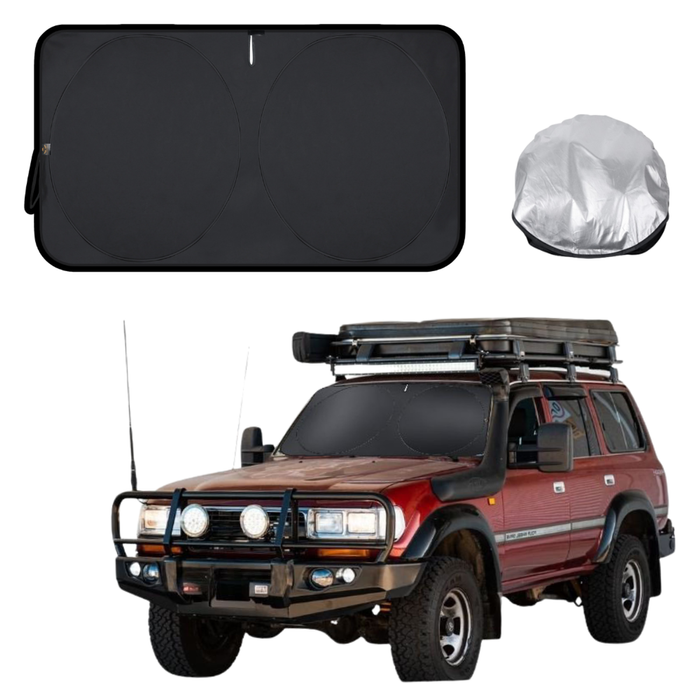 Front Windscreen Sun Shade for Toyota LandCruiser 80 1990 - 1998 - XL 160 x 100 cm - Black