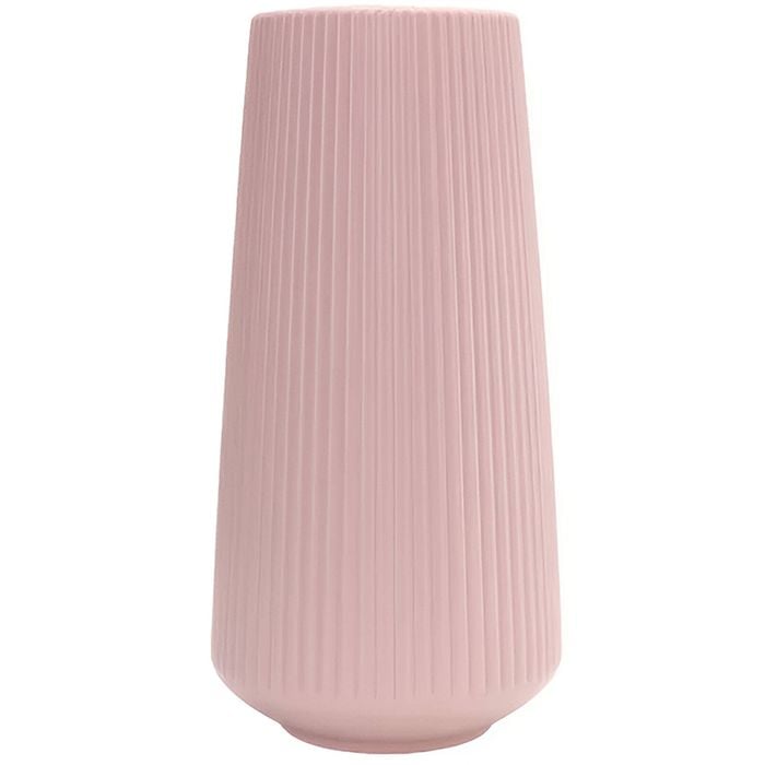 ANYDECO Flower Vase Pink Large Ribbed Nordic Style Pot Living Room Decor