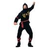 Ninja Halloween Costume Adult Black Warrior Outfit with Hood Mask Sash and Red Ties, Standard