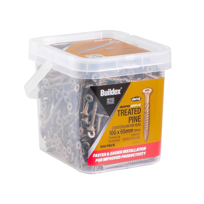 Buildex RapidDrive Treated Pine Screws 10G x 65mm Climacoat - 500 Pack