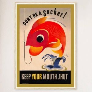 Galrie Don't Be A Sucker Keep Your Mouth Shut 1944 World War II Vintage Propaganda Poster, Wood Frame, A2 42x 60cm (16 x 24inch)